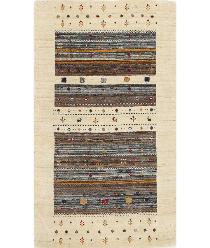 Ivory Indian Oriental Rug 3' 0" x 5' 3" Hand-Knotted | No. AT71369
