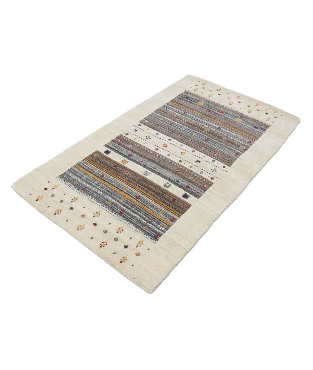 Ivory Indian Oriental Rug 3' 0" x 5' 3" Hand-Knotted | No. AT71369