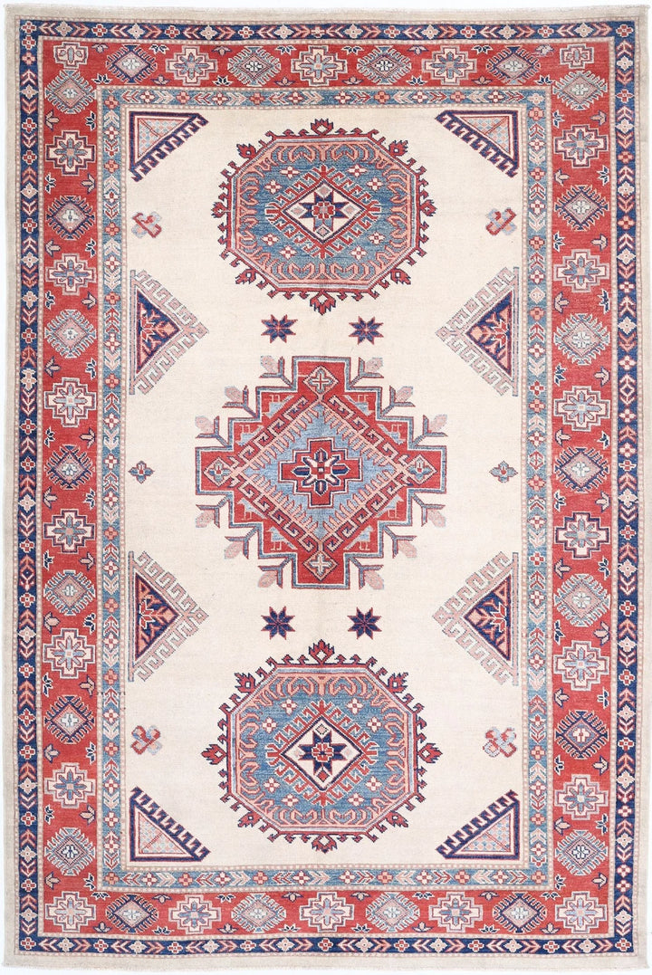 Afghan Kazak Rug 6' 3" x 9' 4" Hand-Knotted | No. AT71377