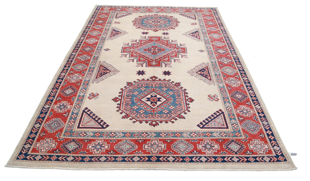 Afghan Kazak Rug 6' 3" x 9' 4" Hand-Knotted | No. AT71377