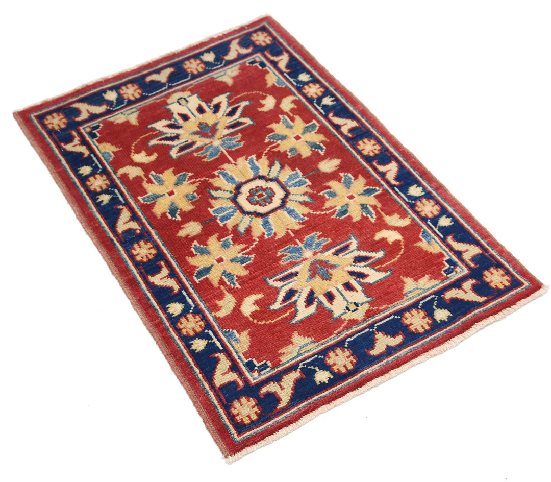 Red Afghan Oriental Rug 2'1" x 2'2" Hand-Knotted detail