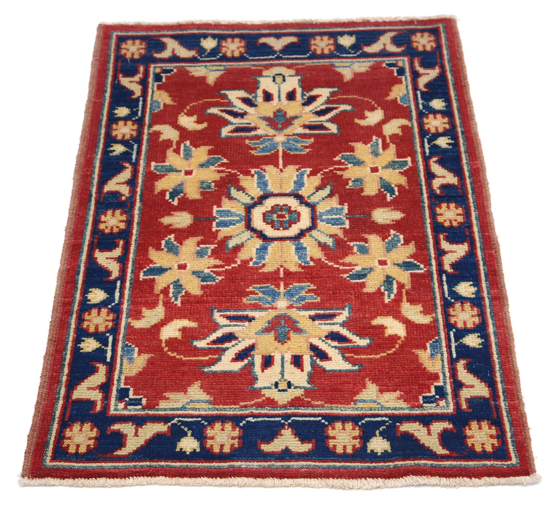 Red Afghan Oriental Rug 2'1" x 2'2" Hand-Knotted close-up