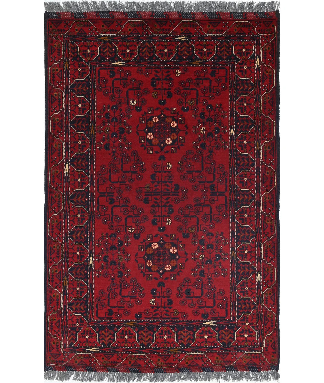 Red Afghan Tribal Rug 3' 0" x 4' 10" Hand-Knotted