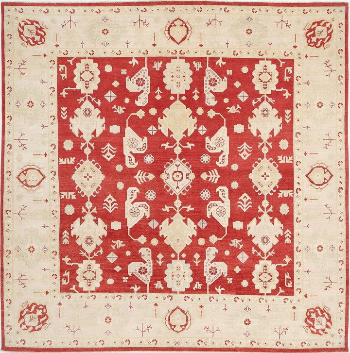 Red Afghan Ziegler Rug 9' 0" x 9' 3" Hand-Knotted | No. AT71792