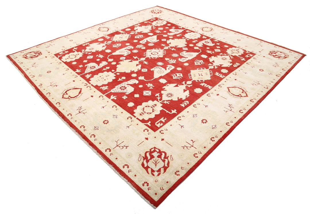 Red Afghan Ziegler Rug 9' 0" x 9' 3" Hand-Knotted | No. AT71792