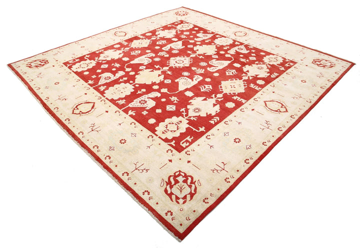 Red Afghan Ziegler Rug 9' 0" x 9' 3" Hand-Knotted | No. AT71792