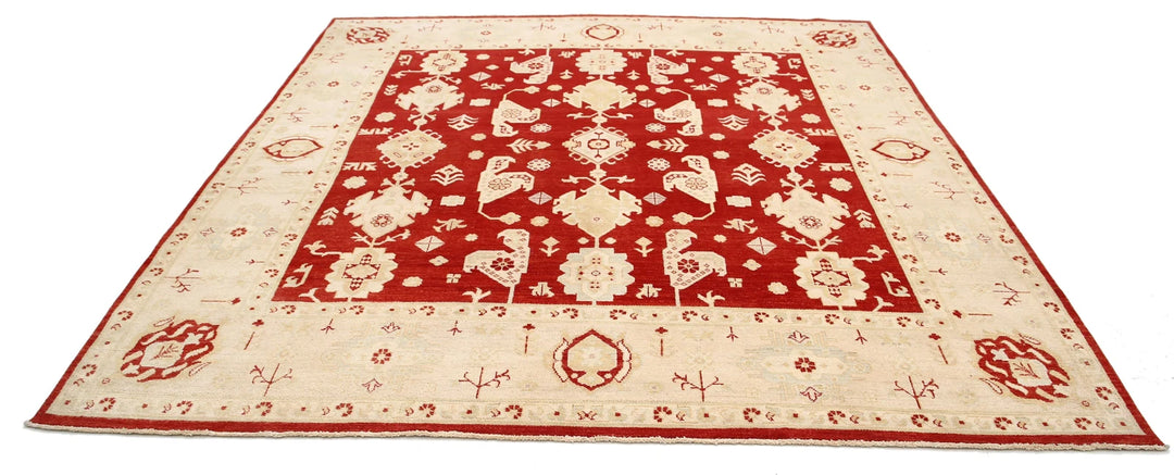 Red Afghan Ziegler Rug 9' 0" x 9' 3" Hand-Knotted | No. AT71792
