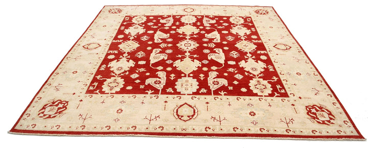 Red Afghan Ziegler Rug 9' 0" x 9' 3" Hand-Knotted | No. AT71792