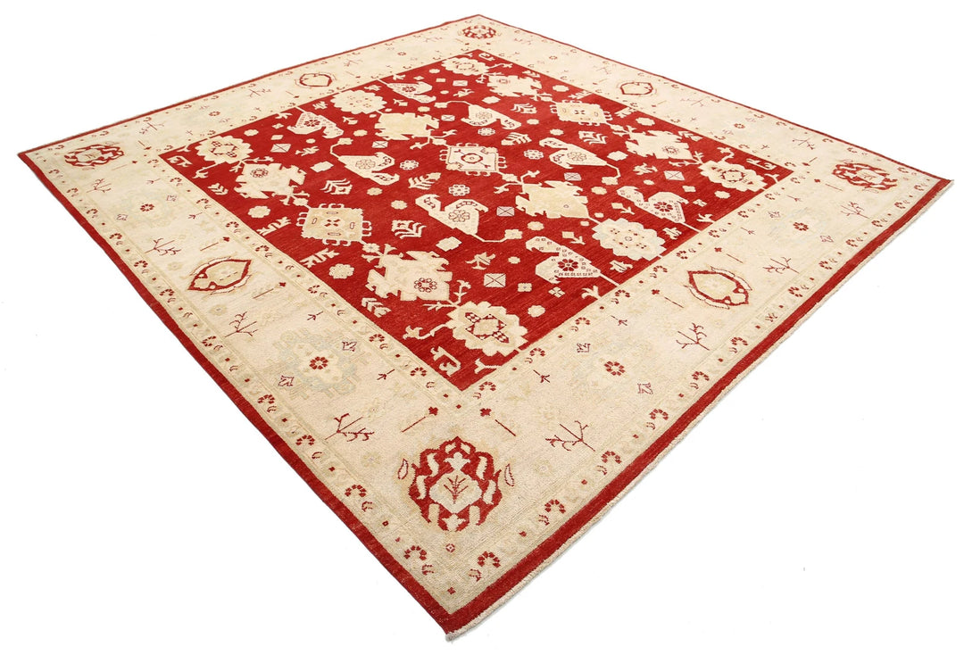 Red Afghan Ziegler Rug 9' 0" x 9' 3" Hand-Knotted | No. AT71792