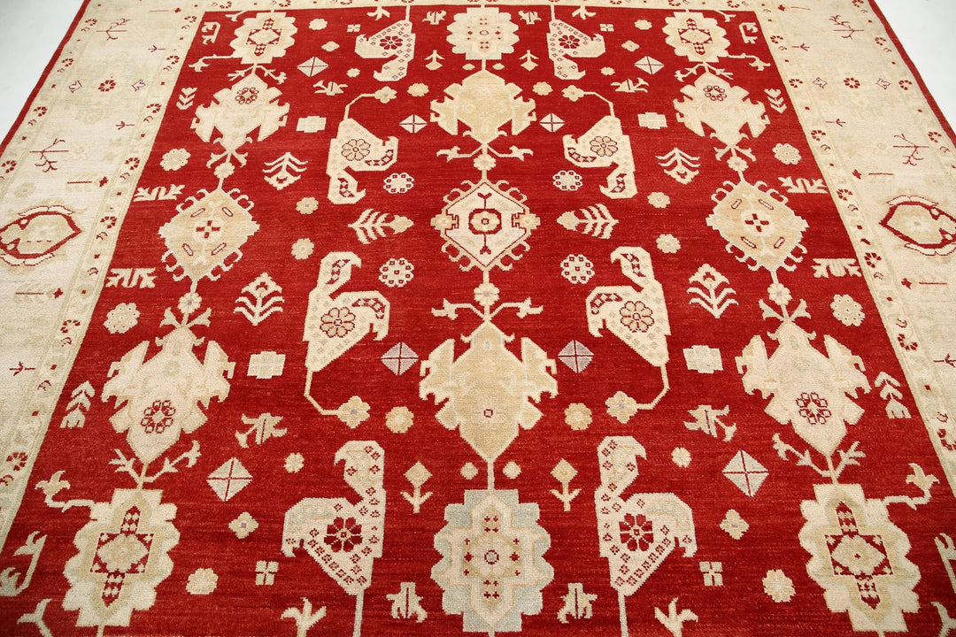 Red Afghan Ziegler Rug 9' 0" x 9' 3" Hand-Knotted | No. AT71792