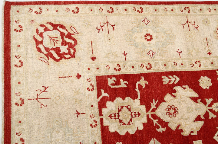 Red Afghan Ziegler Rug 9' 0" x 9' 3" Hand-Knotted | No. AT71792