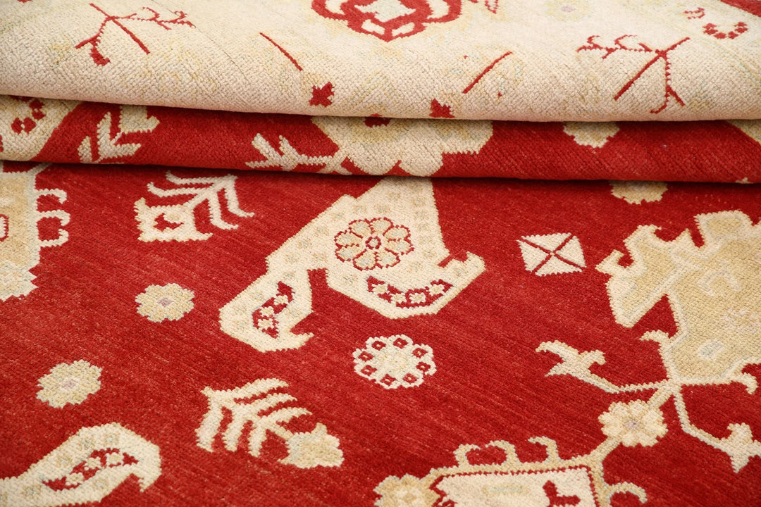 Red Afghan Ziegler Rug 9' 0" x 9' 3" Hand-Knotted | No. AT71792