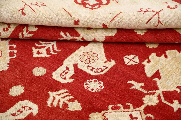 Red Afghan Ziegler Rug 9' 0" x 9' 3" Hand-Knotted | No. AT71792