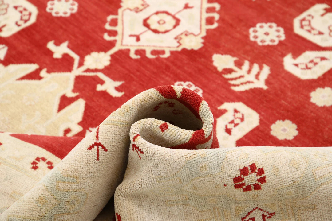 Red Afghan Ziegler Rug 9' 0" x 9' 3" Hand-Knotted | No. AT71792