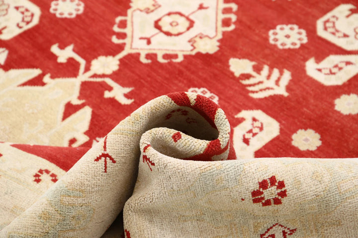 Red Afghan Ziegler Rug 9' 0" x 9' 3" Hand-Knotted | No. AT71792