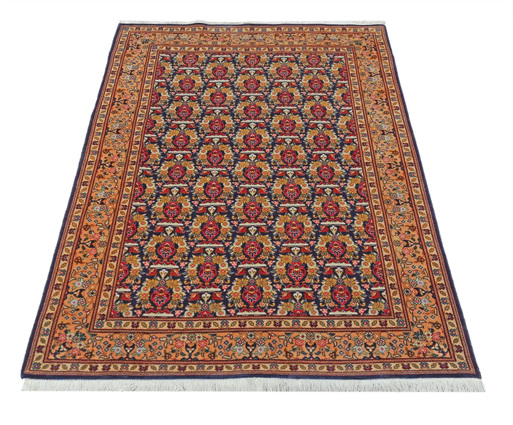 Blue Persian Tabriz Rug 3' 4" x 4' 11" Hand-Knotted | No. AT71810