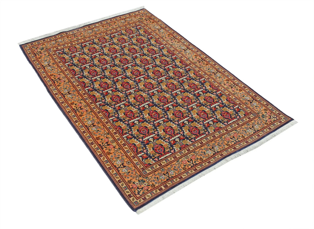 Blue Persian Tabriz Rug 3' 4" x 4' 11" Hand-Knotted | No. AT71810
