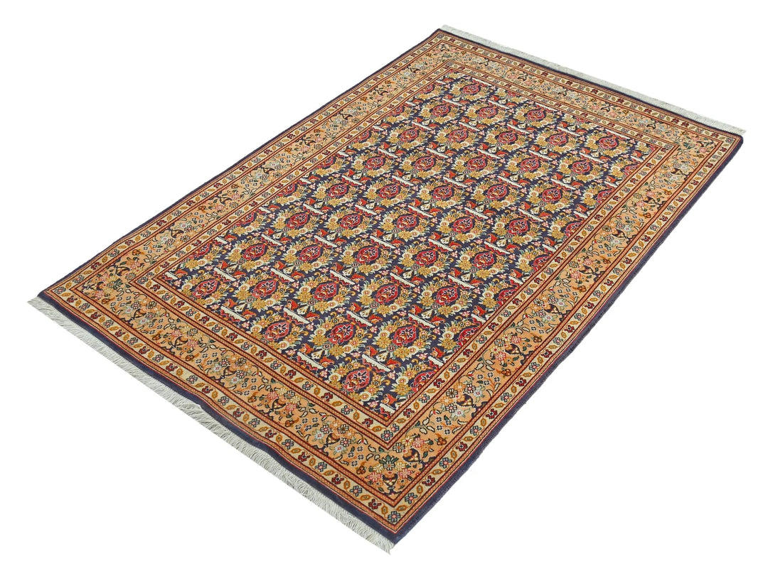 Blue Persian Tabriz Rug 3' 4" x 4' 11" Hand-Knotted | No. AT71810