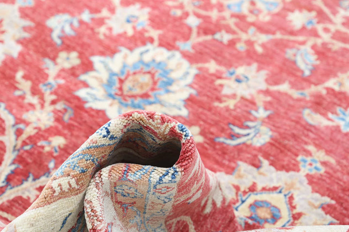 Red Afghan Oriental Rug 8' 3" x 11' 7" Hand-Knotted detail
