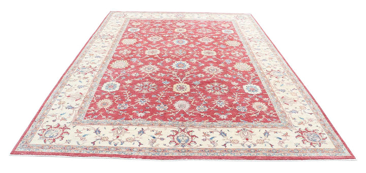 Red Afghan Oriental Rug 8' 3" x 11' 7" Hand-Knotted close-up