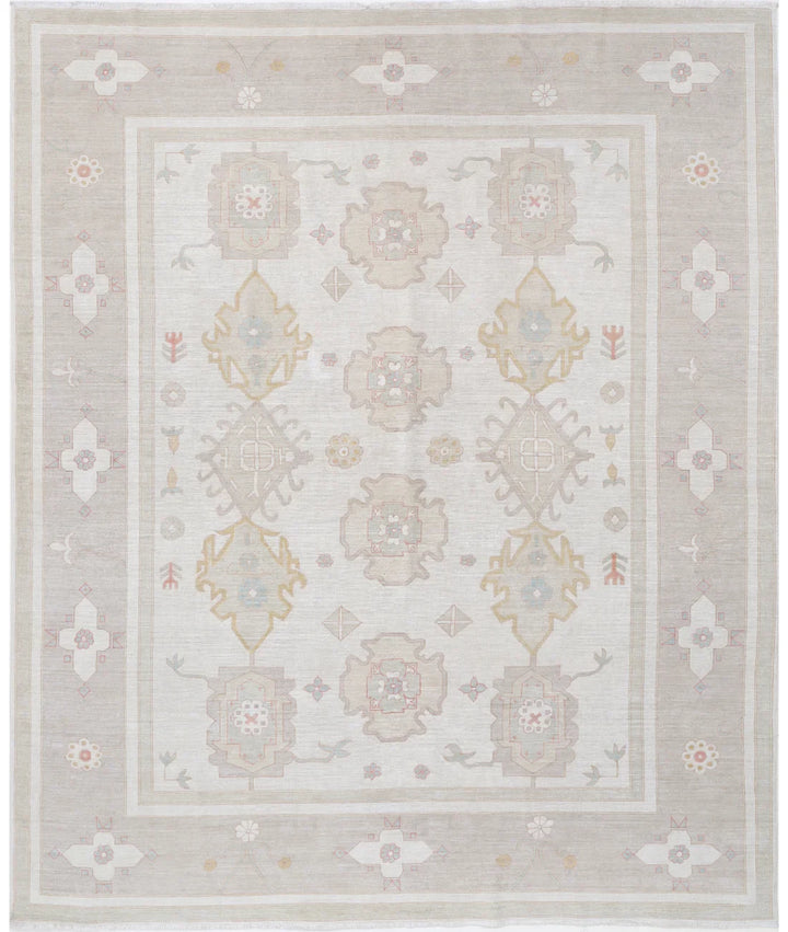 Ivory Afghan Tabriz Rug 7' 10" x 9' 6" Hand-Knotted | No. AT71937