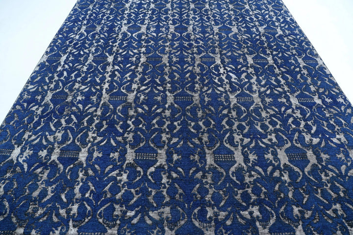 Blue Afghan Oriental Rug 8' 6" x 11' 8" Hand-Knotted | No. AT72082