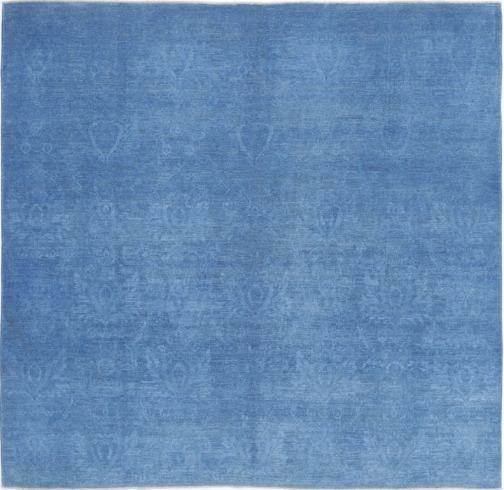 Blue Afghan Overdye Rug 7' 8" x 7' 4" Hand-Knotted | No. AT72088