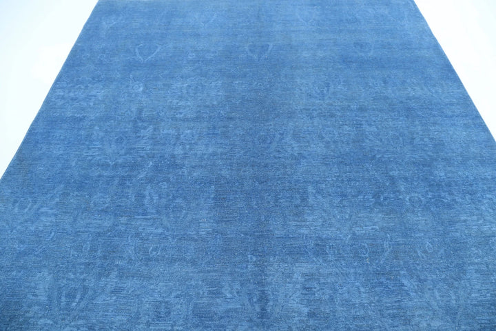 Blue Afghan Overdye Rug 7' 8" x 7' 4" Hand-Knotted | No. AT72088