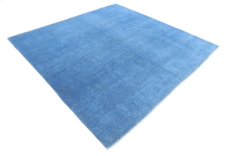 Blue Afghan Overdye Rug 7' 8" x 7' 4" Hand-Knotted | No. AT72088