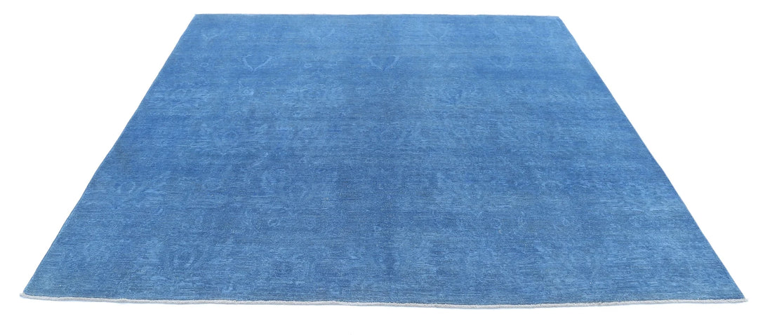 Blue Afghan Overdye Rug 7' 8" x 7' 4" Hand-Knotted | No. AT72088