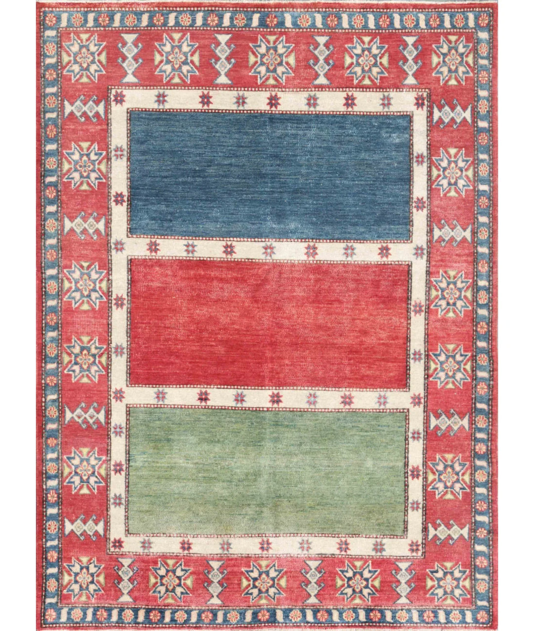 Afghan Kazak Rug 5' 8" x 7' 10" Hand-Knotted | No. AT72122