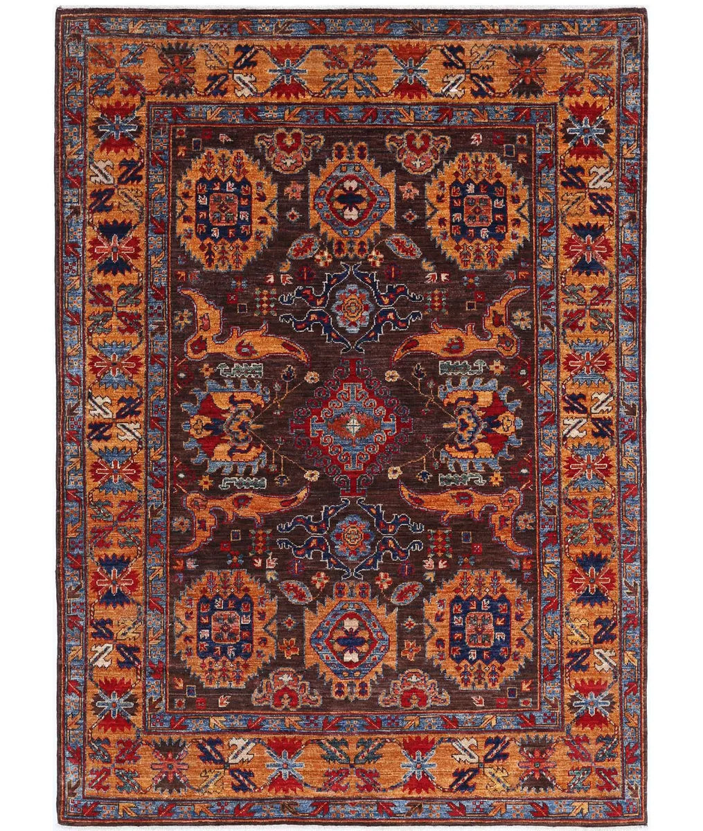 Brown Afghan Tribal Rug 5' 0" x 6' 10" Hand-Knotted | No. AT722768