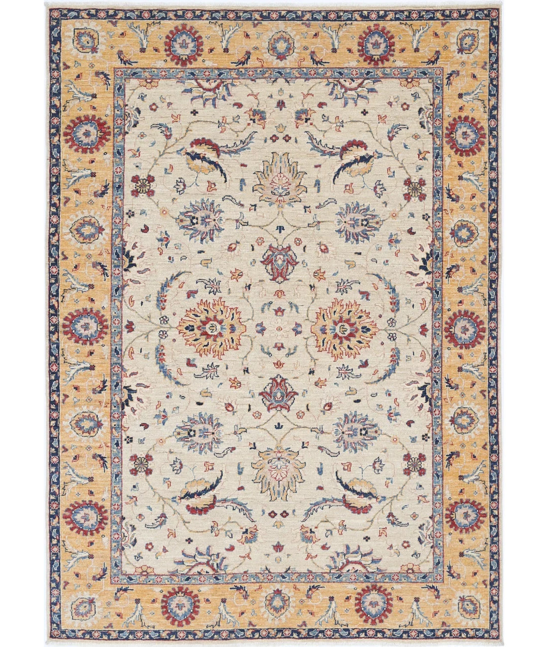 Ivory Afghan Ziegler Rug 5' 8" x 7' 10" Hand-Knotted | No. AT724164
