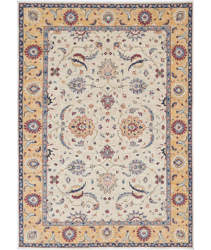 Ivory Afghan Ziegler Rug 5' 8" x 7' 10" Hand-Knotted | No. AT724164