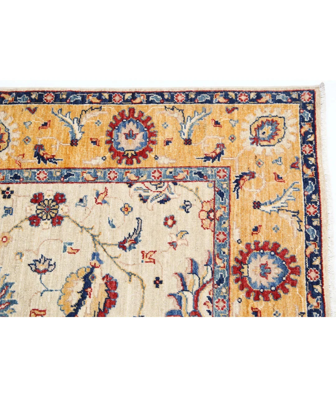 Ivory Afghan Ziegler Rug 5' 8" x 7' 10" Hand-Knotted | No. AT724164