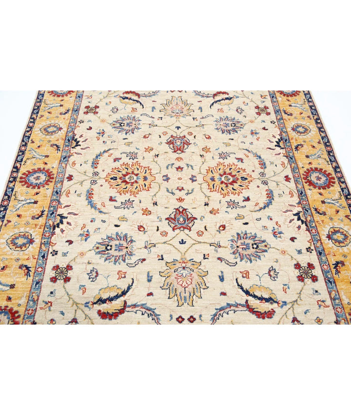 Ivory Afghan Ziegler Rug 5' 8" x 7' 10" Hand-Knotted | No. AT724164