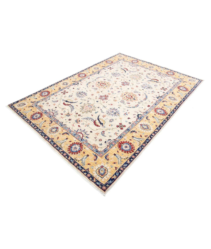 Ivory Afghan Ziegler Rug 5' 8" x 7' 10" Hand-Knotted | No. AT724164
