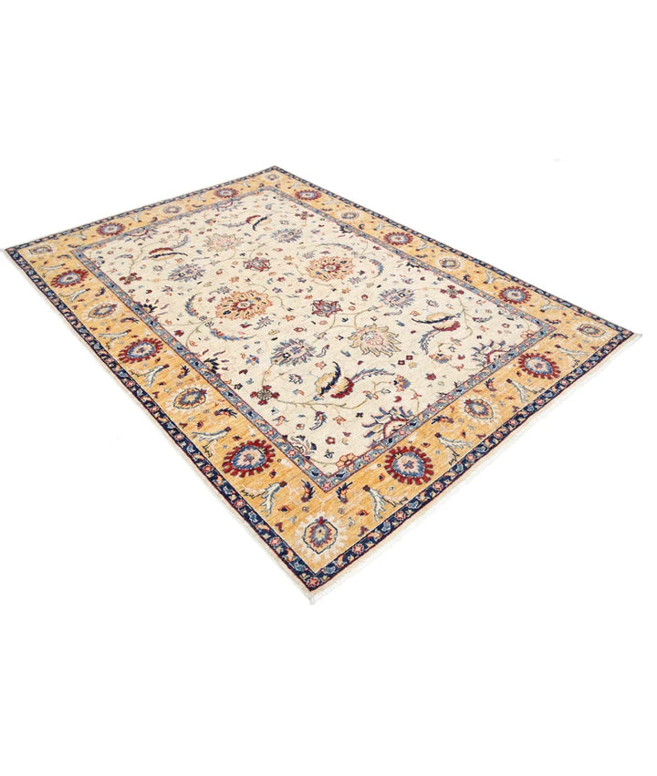 Ivory Afghan Ziegler Rug 5' 8" x 7' 10" Hand-Knotted | No. AT724164