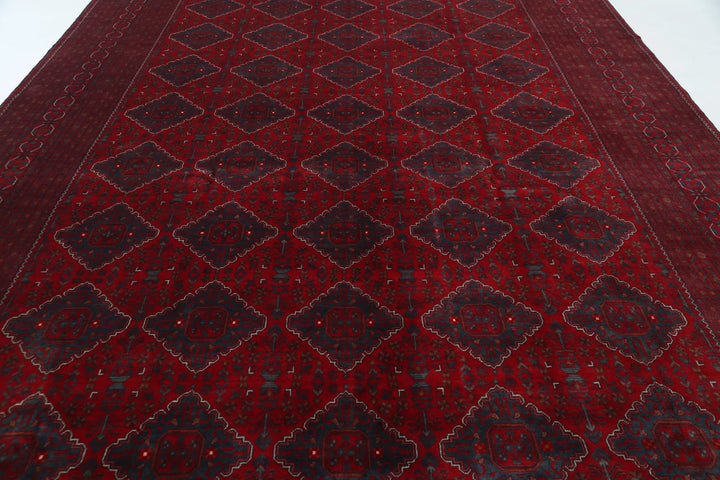 Red Afghan Khamyab Rug 9' 9" x 18' 10" Hand-Knotted | No. AT725021