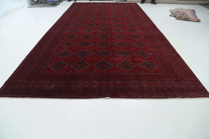 Red Afghan Khamyab Rug 9' 9" x 18' 10" Hand-Knotted | No. AT725021