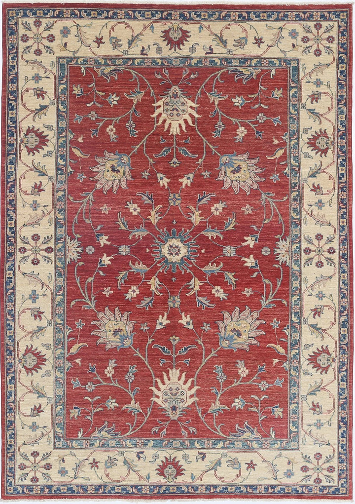 Red Afghan Ziegler Rug 5' 6" x 7' 10" Hand-Knotted | No. AT72581
