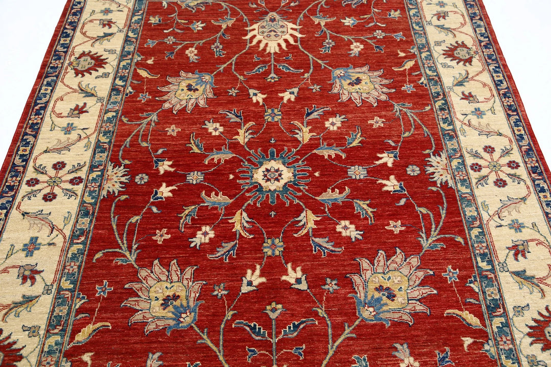 Red Afghan Ziegler Rug 5' 6" x 7' 10" Hand-Knotted | No. AT72581
