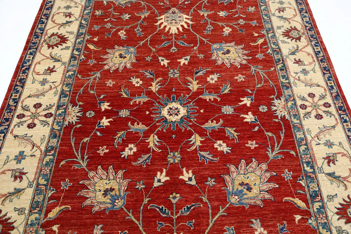 Red Afghan Ziegler Rug 5' 6" x 7' 10" Hand-Knotted | No. AT72581