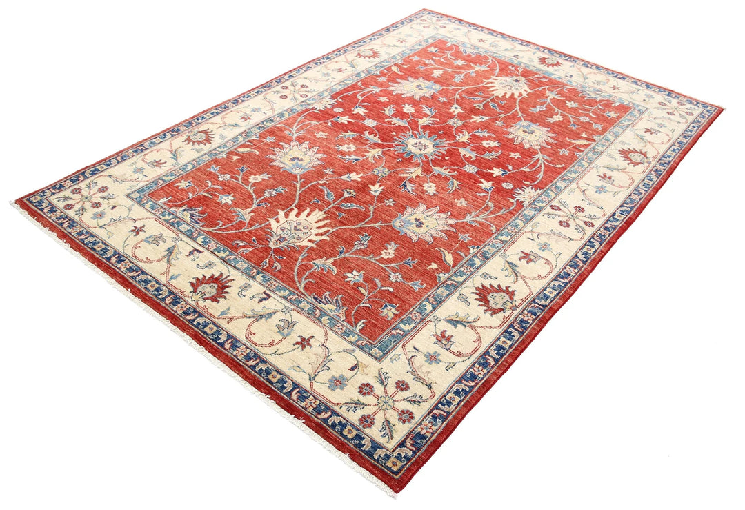 Red Afghan Ziegler Rug 5' 6" x 7' 10" Hand-Knotted | No. AT72581