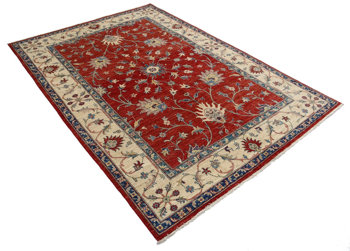 Red Afghan Ziegler Rug 5' 6" x 7' 10" Hand-Knotted | No. AT72581