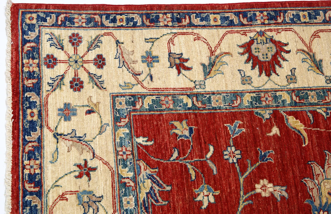 Red Afghan Ziegler Rug 5' 6" x 7' 10" Hand-Knotted | No. AT72581