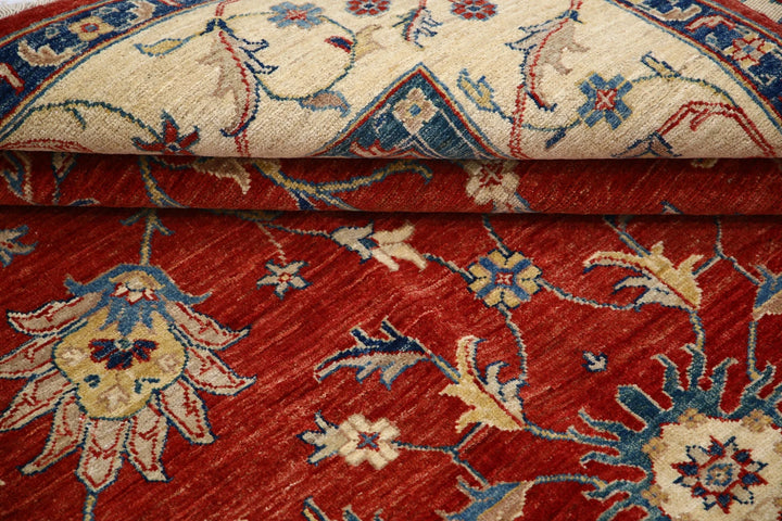 Red Afghan Ziegler Rug 5' 6" x 7' 10" Hand-Knotted | No. AT72581