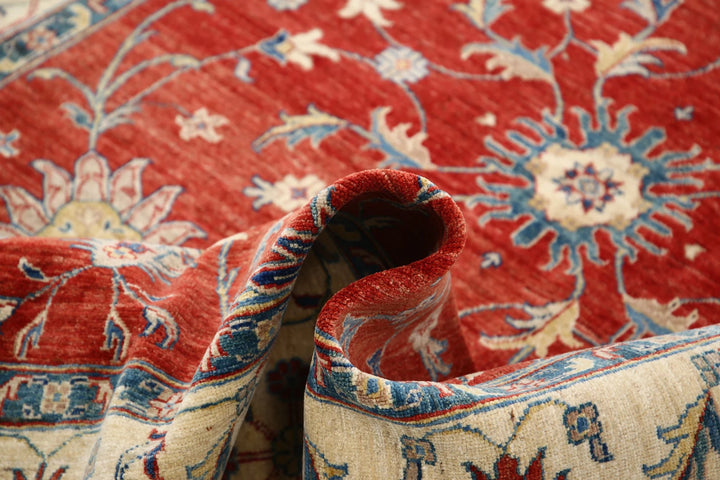 Red Afghan Ziegler Rug 5' 6" x 7' 10" Hand-Knotted | No. AT72581