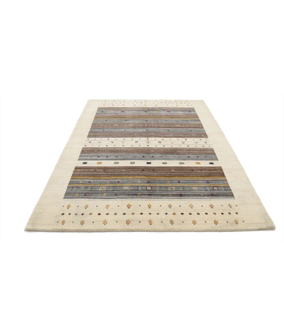 Ivory Indian Lori Rug 5'6" x 7'10" Hand-Knotted | No. AT72674
