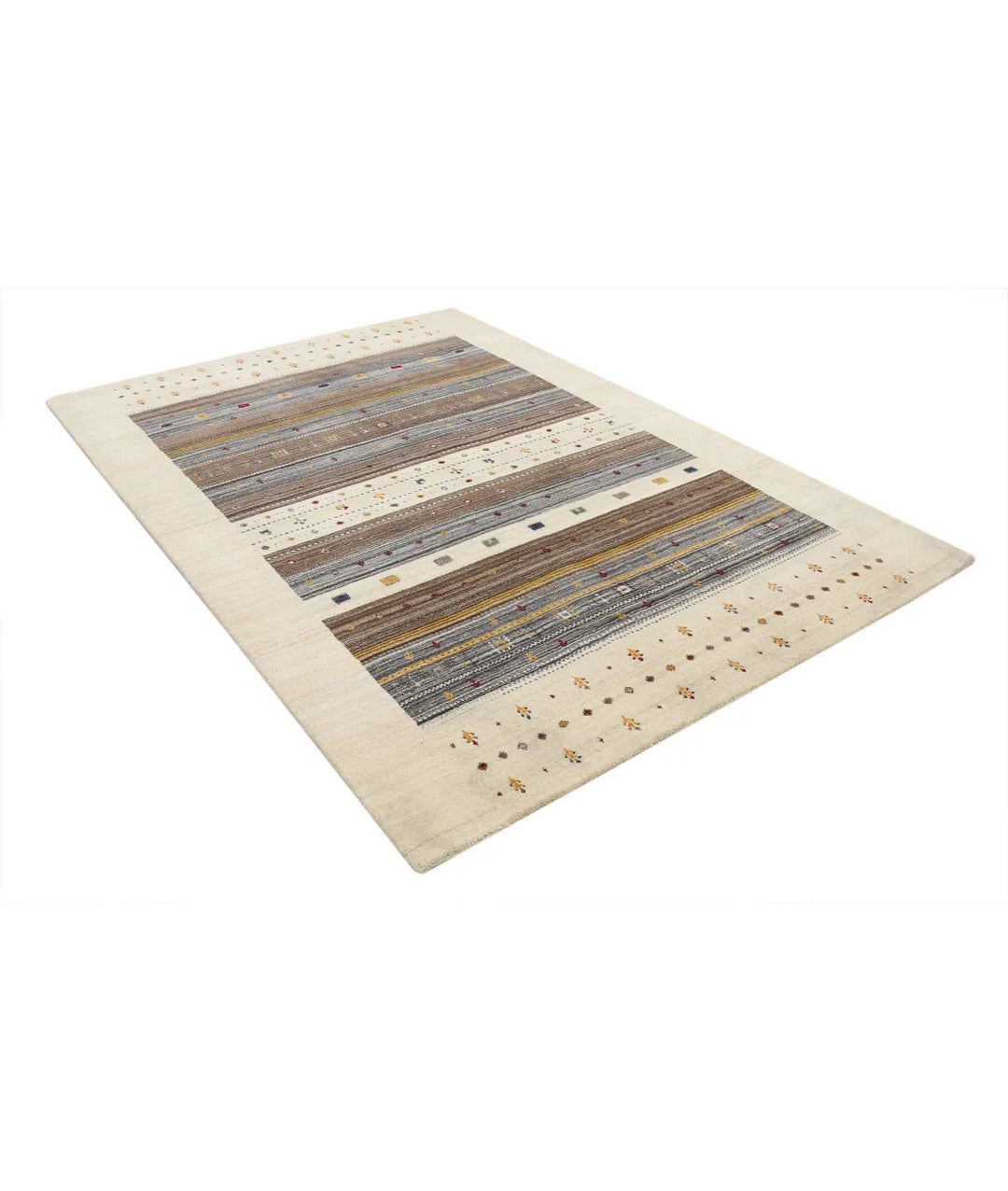 Ivory Indian Lori Rug 5'6" x 7'10" Hand-Knotted | No. AT72674